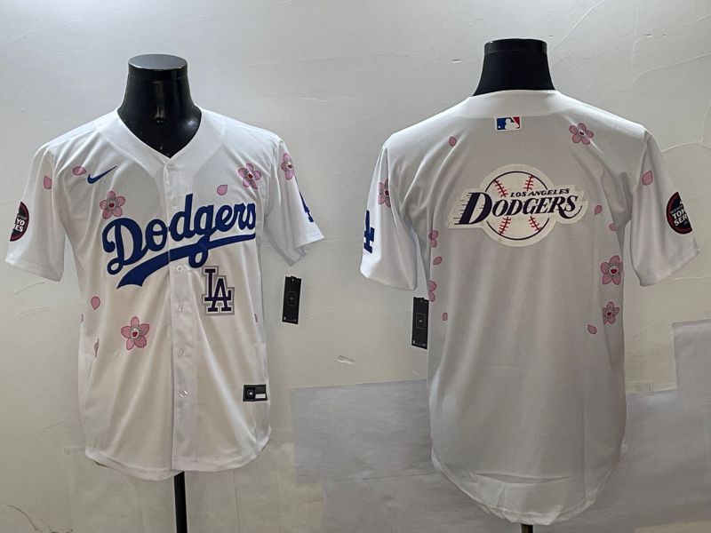 Men Los Angeles Dodgers Blank White Sakura Edition 2025 Nike MLB Jersey style 30->women mlb jersey->Women Jersey